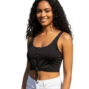 Zaful Womens Bodysuit Top Size M Forever Young Black Button-Front Padded Cups